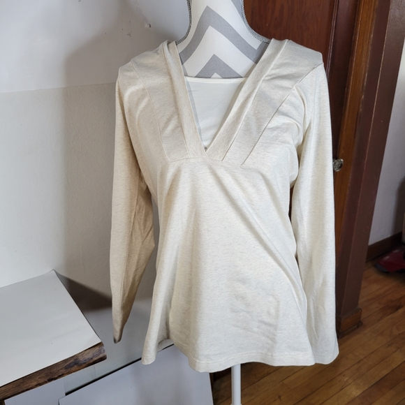 Womans Denim & Co Oat Meal/Off White hooded pullover knit top Size Small - Picture 1 of 7